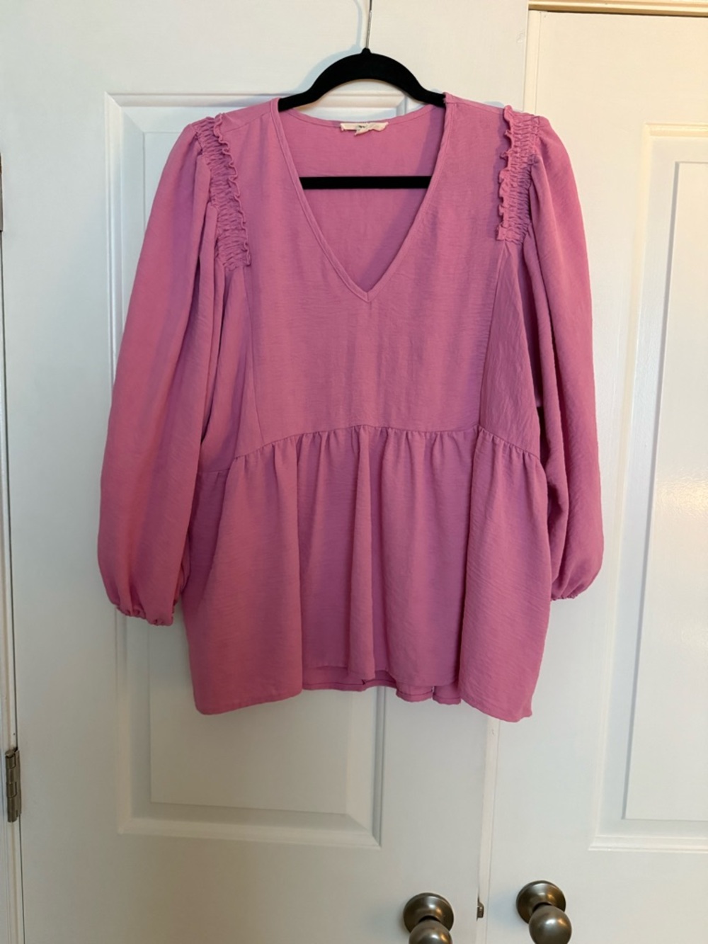 Entro Pink V-Neck Ruffle Shoulder Peplum Top